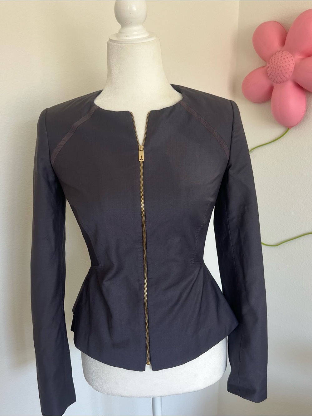 Ted Baker Gray Fitted Zip-Front Blazer